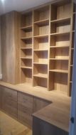 Office with open shelves above made to measure drawers