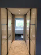 Polished Silver frames with pearl white glass divided into 3 equal pieces showing the en suite - fitted in Darlington