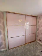 Rose Pink glass with copper frames looks fabulous, fitted in Teesside