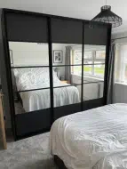 5 panel split sliding wardrobe in black and mirror, fitted in Hartlepool